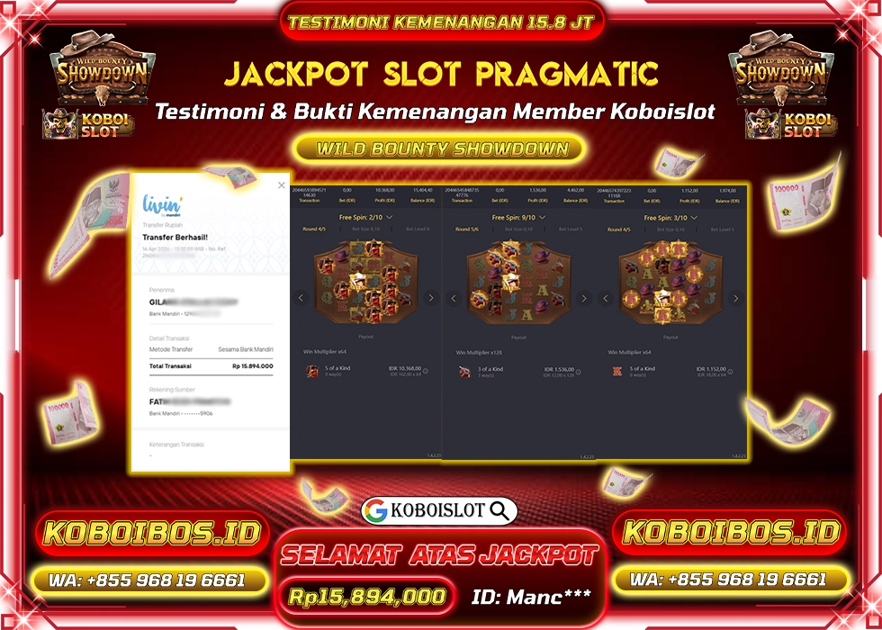 BUKTI KEMENANGAN Manc*** SLOT GACOR WILD BOUNTY SHOWDOWN Rp15.894.000,- LUNAS